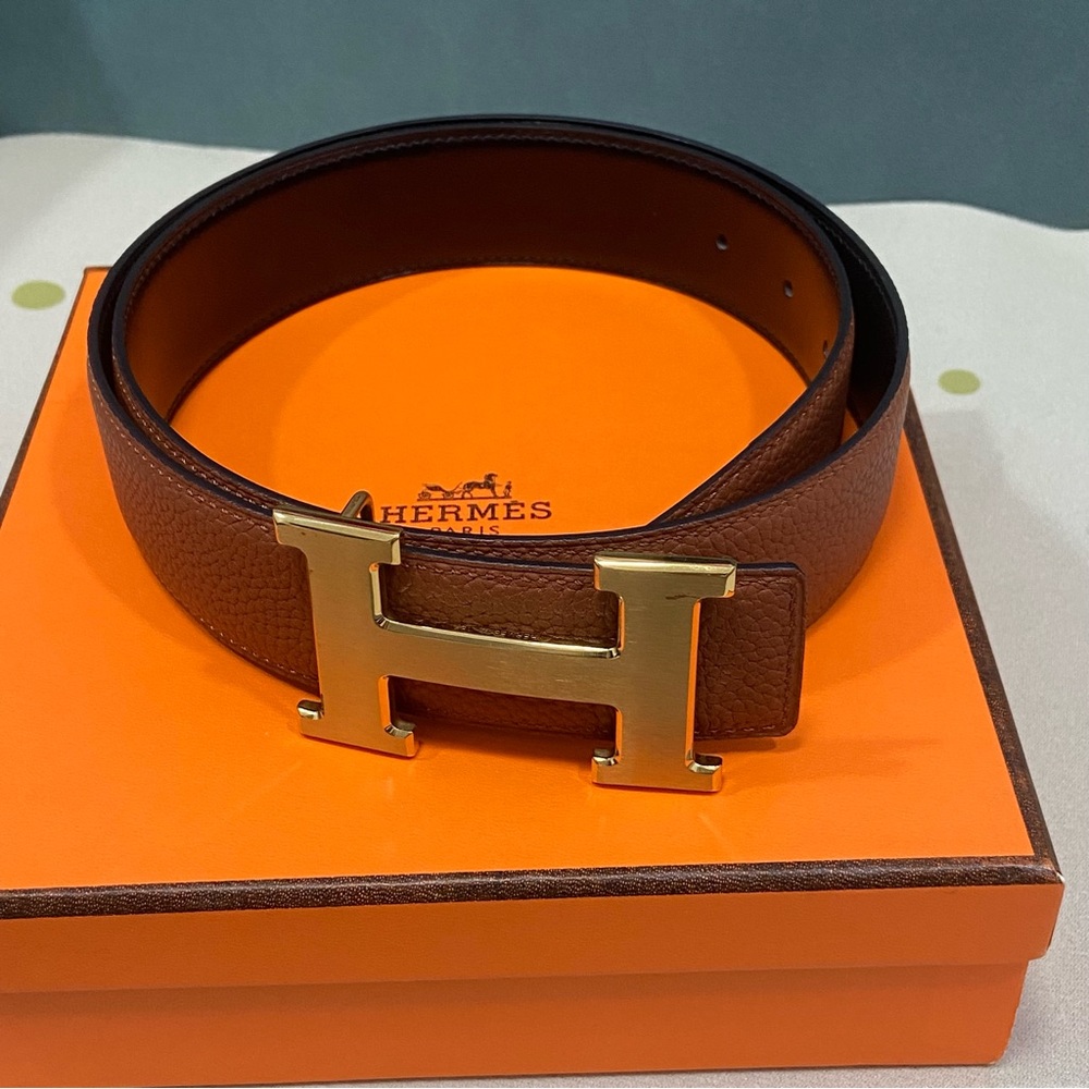 Brown Leather Belt with Gold Buckle SZ85